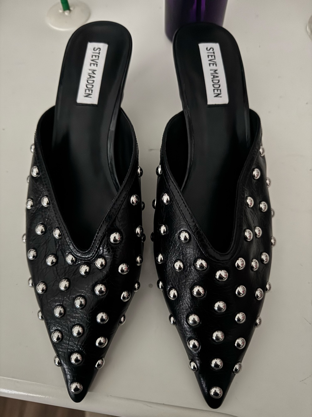 Steve Madden Black Studded Pointed-Toe Mule
